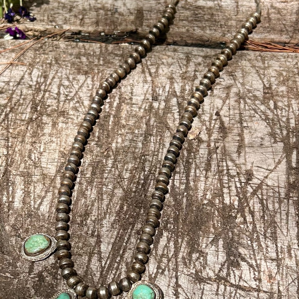 SOLD!! 

Vintage Navajo Turquoise Pearl Pendant Sterling silver long Necklace 🔥